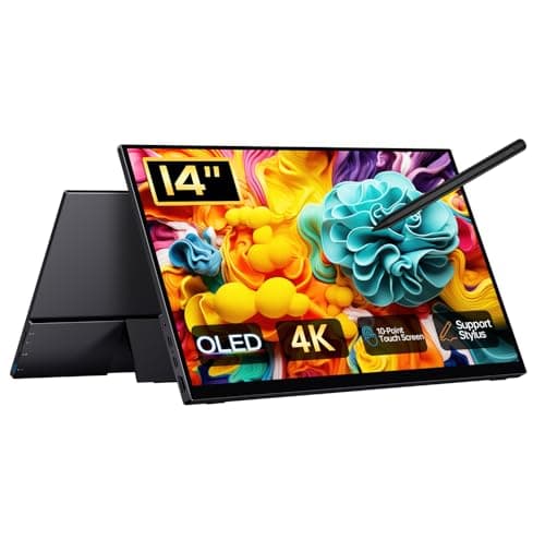 Qunub 14" 4K Portable Monitor OLED, Touch Screen Monitor UHD 3840X2400p 100% DCI-P3 100000:1, USB-C HDMI Travel Monitor with Kickstand & Sleeve for Laptop Mac PC - Image 1