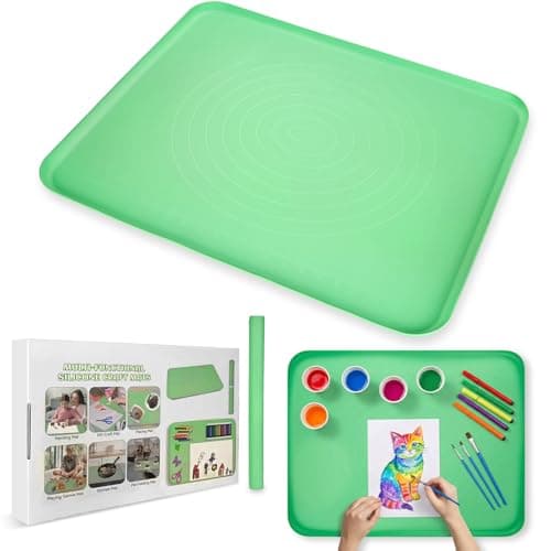 Extra Large Silicone Painting Mat for Crafts, 24”x 19” Waterproof Art Mat for Kids with Raised Sides, Crafts Mat for Paint, Clay Playdough, & Jewelry-Making, Green - Image 1