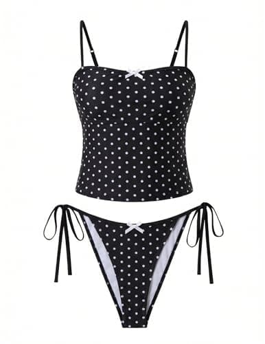 seamoly Womens Tankinis High Cut Tie Side Bathing Suit Open Back Two Piece Swimsuits Sexy Bikini Sets White Polka Dots XS - Image 1