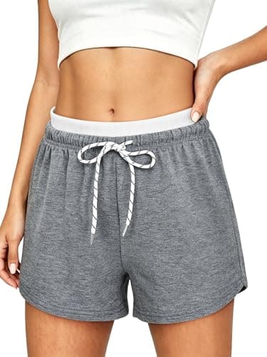 KISSMODA Women Contrast Waist Shorts Printed Drawstring Travel Home Party Daily Outfits AshesWhite XXL - Image 1
