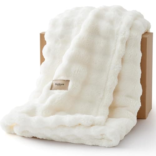 Bedsure 3D Bubble King Throw Blanket for Bed - White Soft Fluffy Blanket for Sofa Room Decor - Luxury Gifts for Women Girls, Lightweight, All Seasons, Off White, 108"×90" - Image 1