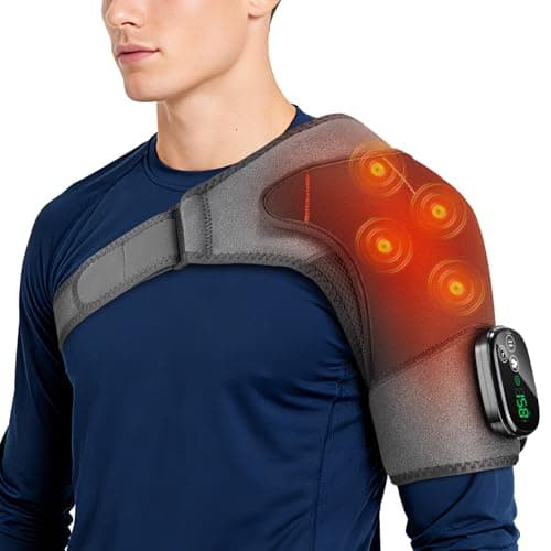 Cordless Shoulder Heating Pad with Vibration,Rotator Cuff Pain Relief Pad with 4 Motors & Larger Heating Area, 5 Heat & Vibration Modes & 3Timer, Shoulder Massager - Image 1