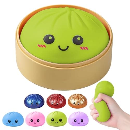 Dumpling Squishy Stress Ball, JHSRVER Mystery Dumpling Squishies, Dumplings Stretchy Desk Toy, Handmade Squeeze Toys, Bun Dough Sensory Fidget Toy with a Steame (Green)
