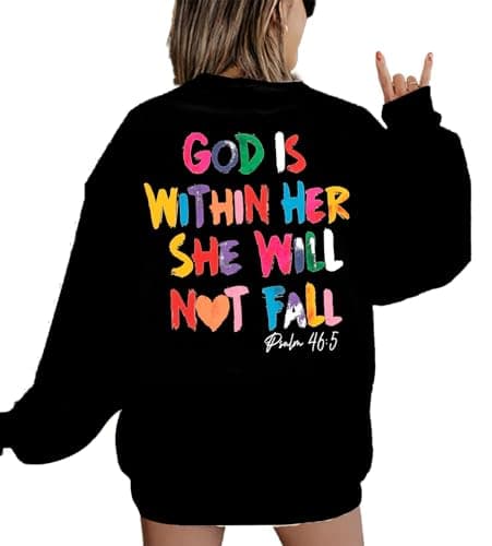 VILOVE Christian Sweatshirt Women Bible Verse Pullover Christian God Is Within Her Long Sleeve Inspirational Blouse Top Black - Image 1
