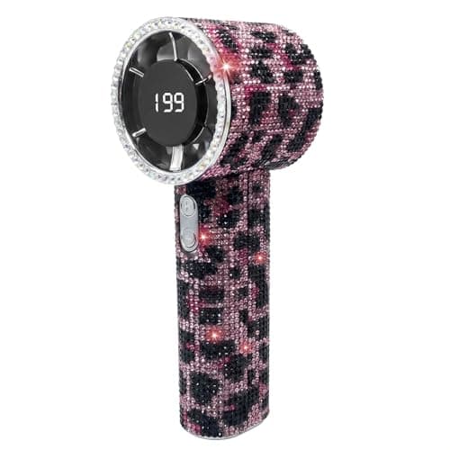 Portable Handheld Turbo Fan - Fashion Full Diamond 1800mAh USB Rechargeable Personal Battery Operated Mini Small Pocket Mini Fan for Travel/Outdoor/Vacation/Beach/Outdoor Activities (Pink Leopard) - Image 1