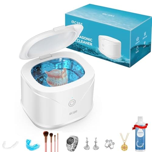 BCOM Ultrasonic Retainer Cleaner Machine, 46Khz Portable Dental Cleaning Pod for Braces, Night Guard, Mouthguard, Toothbrush, Denture, Jewelry, Ring White - Image 1