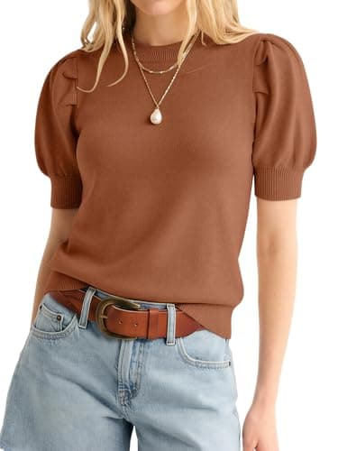 ATHMILE Short Sleeve Sweater for Women 2026 Spring Summer Blouses Crewneck Knit Puff Sleeve Dressy Casual Trendy Shirts - Image 1