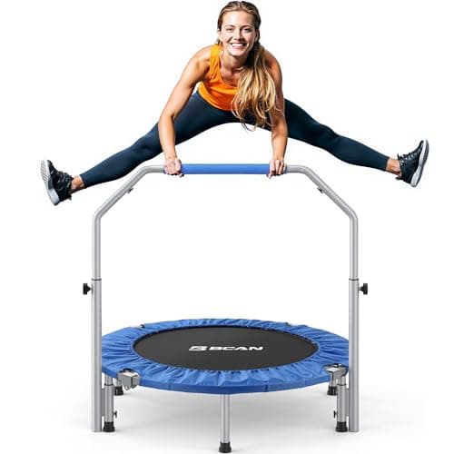 BCAN SP2 40" Foldable Mini Trampoline Max Load 330lbs, Fitness Rebounder with Adjustable Foam Handle, Exercise Trampoline for Adults Indoor/Garden Workout | FED Fitness, Blue - Image 1