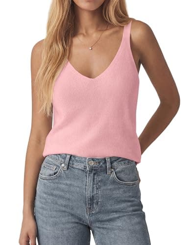 KIRUNDO Sweater Tank Tops for Women Sleeveless V Neck Ribbed Knit Vest Top Camisole 2026 Summer Outfits Fashion Clothing(Pink, Small) - Image 1