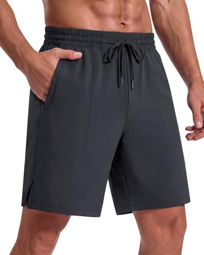 G4Free Mens Athletic Shorts with Zip Pockets Quick Dry Stretchy Elastic Waist Pants Workout Gym Hiking Outdoor Summer (Dark Gray,XS) - Image 1