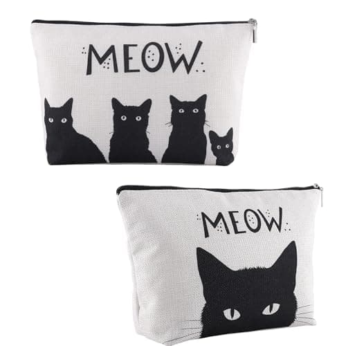 WSICSE 2 Pcs Black Cat Makeup Bags for Cat Lover Gifts, Black Cat Toiletry Bag for Women Teen Girls, Large Zipper Pencil Case for Travel Cash Pen Cosmetics - Image 1