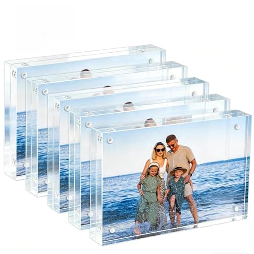 Oubou Acrylic Picture Frames 5 Pack,4X6 Double Sided Magnetic Picture Frames, 10+10mm Thick Block,Clear Freestanding Transparent Acrylic Frames, Gifts for Women Mom Grandma Father Girlfriend Sister (5Pack, 4x6-(5Pack)) - Image 1