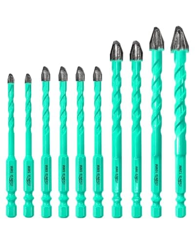 LEKOMESH 10PCS Carbide Masonry Drill Bit Set, 3/16"–1/2", 4-Cross 9-Edge Tip for No Walking & Precise Drilling, Hex Shank Multi-Material Bits for Tile, Ceramic, Brick, Concrete, Glass, Wood - Image 1
