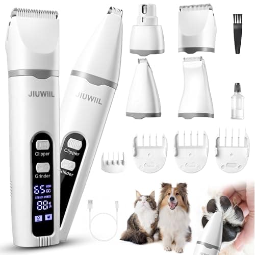JIUWIIL Dog Clippers for Grooming, 4 in 1 Dog Grooming Kit Hair Clipper with LCD Display, Dog Trimmer for Grooming, Dog Hair Trimmer for Paw Nail Grinder,Shaver Grooming Supplies for Pet Cats Dogs - Image 1