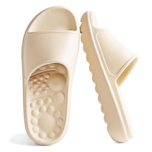 VIVASUN Massage Slides for Men and Women Pillow Slides with Arch Support, Thick Cushioned Non-Slip Shower Slippers, Therapeutic Foot Pain Relief House Shoes for Indoor Outdoor Use,Beige - Image 1