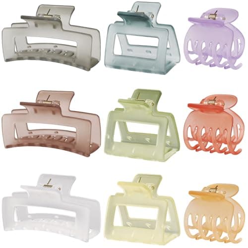 CHANDAT Medium Claw Hair Clips Set for Women - 3 Styles, 9PCS Rectangle Hair Clips for Thick Hair, Square Clips for Thin Hair - Ice Cream