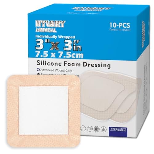 HTLARY Silicone Foam Dressing 3x3 inches 10 Pack Advanced Exudate Control for Pressure Ulcers, Surgical Wounds & Diabetic Care Waterproof Wound Dressing First Aid Bandage for Wound Care - Image 1