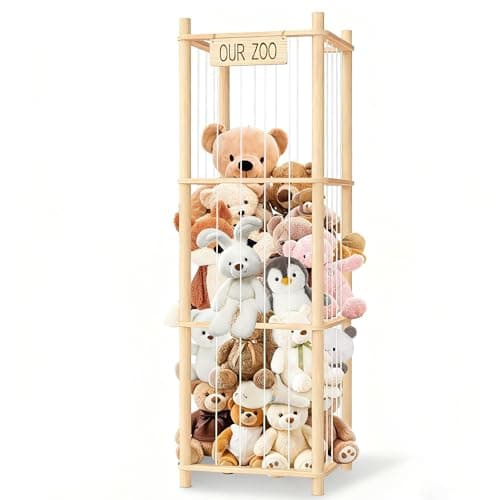 EQGDU Stuffed Animal Storage & Organizer – Wooden Zoo Cage Display Shelf for Large Plush Toy Storage, Kids Room & Bedroom Decor