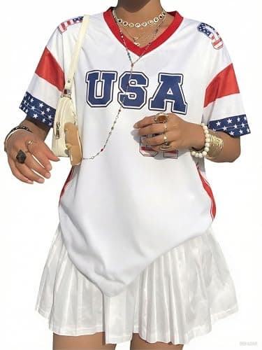MYHALF 250th Anniversary USA Jerseys for Women - 4th of July Shirts American Flag Graphic Tee Patriotic Baseball Outfits - Image 1
