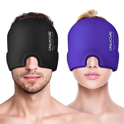 ONLYCARE Migraine Relief Cap,Soothing Migraine Mask,Upgraded Odorless Gel Ice Head Wrap, Hot and Cold Therapy, FSA or HSA Eligible Headache Ice Pack for Tension and Stress(Black & Purple) - Image 1