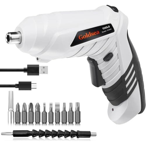 Electric Screwdriver Cordless, Goldsea 4.2V 3.5N.m 1500mAh Battery Rechargeable via Type-c, 1/4" 10pcs Magnetic Bits, Hex Chuck, 90° to 180° Adjustable Handle, LED Light for Home DIY & Repairs-Gray - Image 1