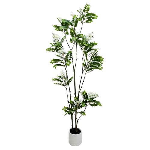 Alonfale 5FT Artificial Black Locust Tree - Realistic Faux Flowering Tree with Dense White Clusters, Full Indoor/Outdoor Fake Tree in White Planter for Porch, Garden, Home Decor - Image 1