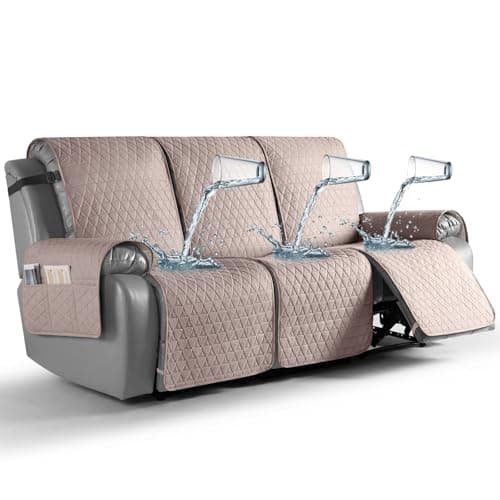 TAOCOCO 100% Waterproof Recliner Couch Covers, Non Slip Recliner Covers that Stay in Place, One-Piece Washable Reclining Sofa Cover for 3 Seater with Elastic Straps, Peach - Image 1