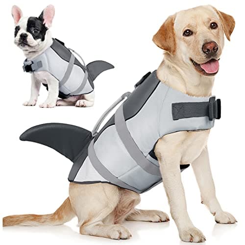AOFITEE Dog Life Jacket Large, Shark Dog Life Vest for Swimming Boating, High Flotation Reflective Dogs Swimming Vest Lifesaver with Rescue Handle, Pet Swimsuit for Small Medium Large Dogs, L - Image 1