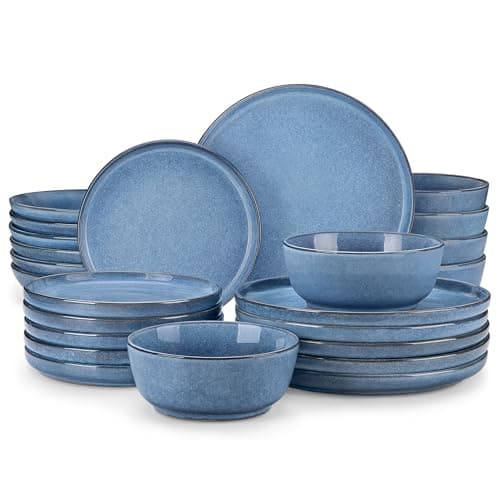 vancasso ANYA 24 Pieces Plates and Bowls Set, Blue Dinnerware Sets, Reactive Glaze Dishes Set for 6, Ceramic Dishware Sets Kitchen Dinner Set, Microwave & Dishwasher Safe - Image 1