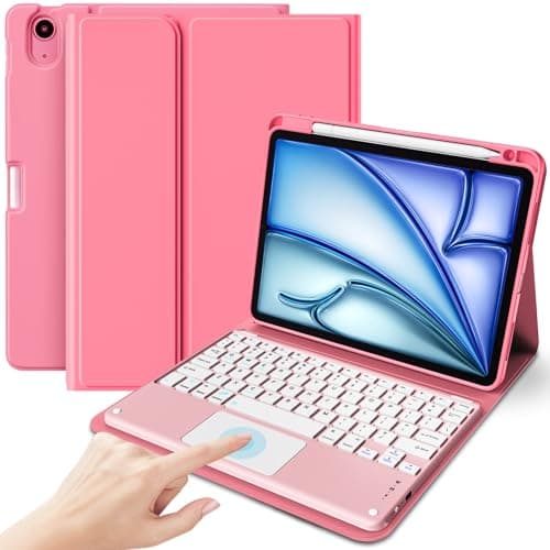 ProCase Touchpad Keyboard Case for iPad Air 11 Inch M4/M3/M2 & Air 5/4 10.9,Detachable Keyboard with Precision Multi-Touch Trackpad,Slim Protective Case with Pencil Holder for Work & Travel-Melonpink