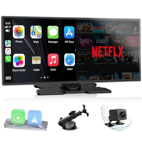 LAMTTO Upgraded 11'' Wireless Carplay Screen with Net-Flix YouTube Apps and Backup Camera Built-in Entertainment Video Box Navigation Voice Assistant for iOS 10+ Android 11+ - Image 1