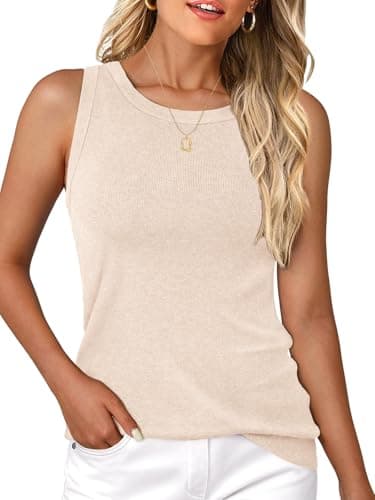 GKBK Women's Soft Cashmere Wool Blend Knit Sweater Vest Trendy Crewneck Sleeveless Tank Top for Business Casual and Old Money Fashion Apricot - Image 1