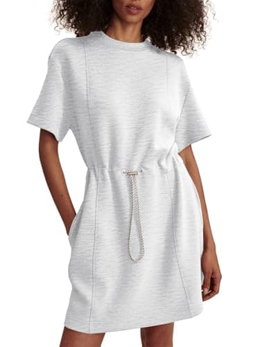 COCOMARTS Dresses for Women Summer Short Sleeve Crew Neck Sweatshirt Dress Drawstring Waist Tunic Tops Mini Vacation Sundress Gray Large - Image 1