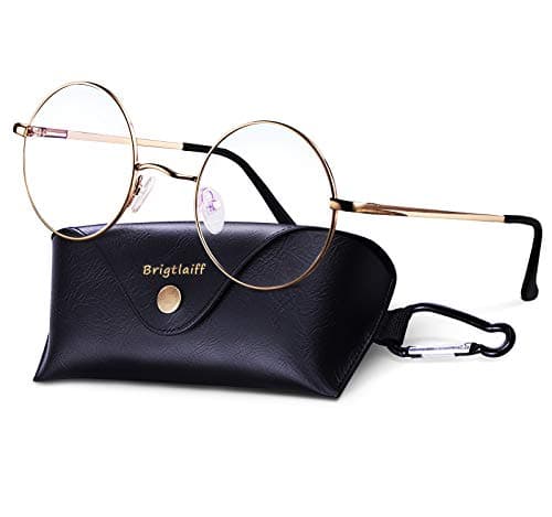 Brigtlaiff Round Blue Light Blocking Glasses for Men Women Style Computer Gaming TV Glasses Anti Eyestrain (Gold Frame) - Image 1