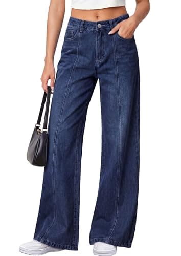 PRETTYGARDEN Women's Wide Leg Jeans High Waisted Stretchy Baggy Seamed Front Denim Palazzo Pants 2026 Summer Fashion Clothes (Deep Blue,4) - Image 1