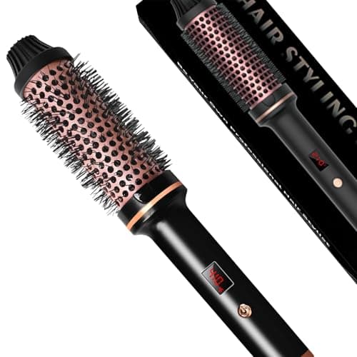 TANSHINE Thermal Brush,1.5 inch Hot Curling Brush Blowout,Heated Round Curling Iron Brush with Dual Voltage for Blowout Look,Hair Curler Volumizing Brush,Hair Curling Wands Bruah for Travel,Black