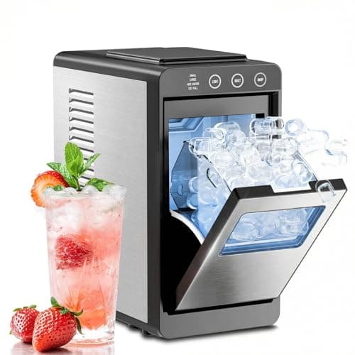 Kismile Ice Maker Countertop, 26Lbs/24H Bullet Portable Ice Maker Machine with 2 Ice Sizes, Interior Light, Self-Cleaning, 8 Cubes in 6 Mins, 0.8L Compact Ice Maker for Home, Kitchen, Stainless Steel - Image 1