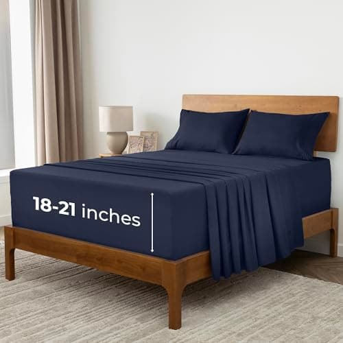 Mellanni Extra Deep Split King Sheets - 5 PC Iconic Collection Bedding - Hotel Luxury, Ultra Soft, Cooling Bed Sheets - Wrinkle, Fade, Stain Resistant (Split King, Navy Blue) - Image 1
