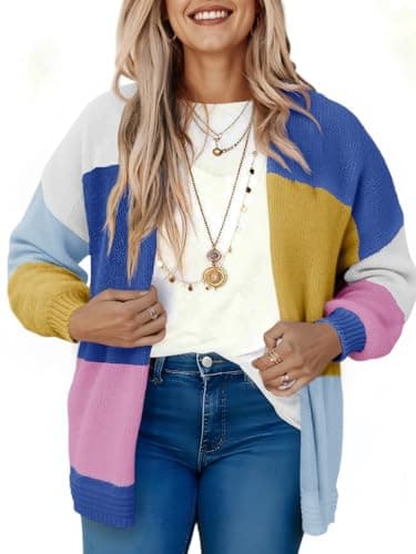 Saodimallsu Womens Boho Cardigans Colorful Long Sleeve Cardigan Open Front Sweaters Chunky Knit Coats Loose Fit 2025 Blue - Image 1