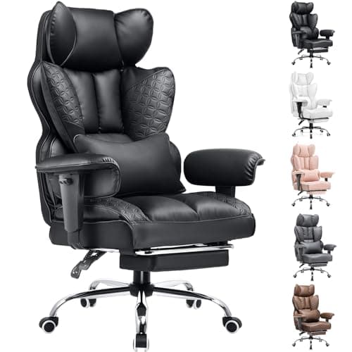 COMHOMA Big and Tall Office Chair Heavy Duty Wide Ergonomic Gaming Chair with Deluxe Embossing Leather with Foot Rest 150°Reclining Adjustable Armrests Pocket Spring Back Support and Without Pillow - Image 1