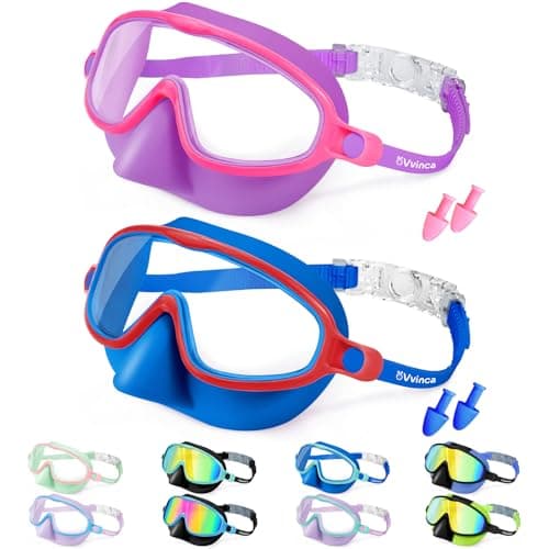 Vvinca Swim Goggles with Nose Cover, 2 Pack Wide View Diving Mask Anti-Fog UV No Leak Toddlers Swimming Goggles for Kids 3-12 - Image 1