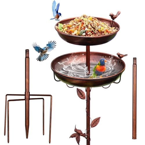 GRECOMEIN Bird Bath for Outside, 2-in-1 Birdfeeder and Bath, 42 Inch Tall Stand with Hummingbird, Large 12Inch & Small 7.9Inch BirdBaths Bowl, 3 Bird Decor for Garden, Antique Bronze - Image 1