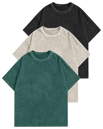 Aiyino Women's Oversized Cotton T-Shirts 3 Pack Vintage Washed Loose Fit Short Sleeve Crew Neck Casual Basic Tee Black/DarkGreen/Apricot XXL - Image 1