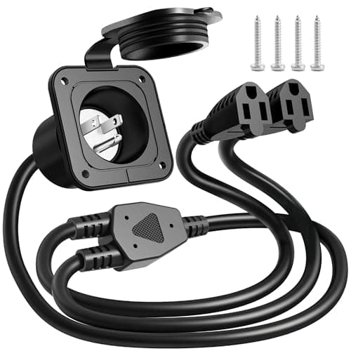 15 Amp 125V AC Power Inlet Port Plug with Dual Extension Cords, NEMA 5-15P RV Flanged Inlet Y Splitter Cable, RV Shore Power Inlet ETL Listed AC Port for RV Camper Generator Shed Motorhome Van - Image 1