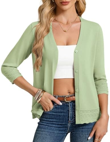 GRACE KARIN Women's 3/4 Sleeve Cardigans for Women Lightweight Summer Cardigan Sweaters V Neck Shrugs(Light Green,x-Large) - Image 1