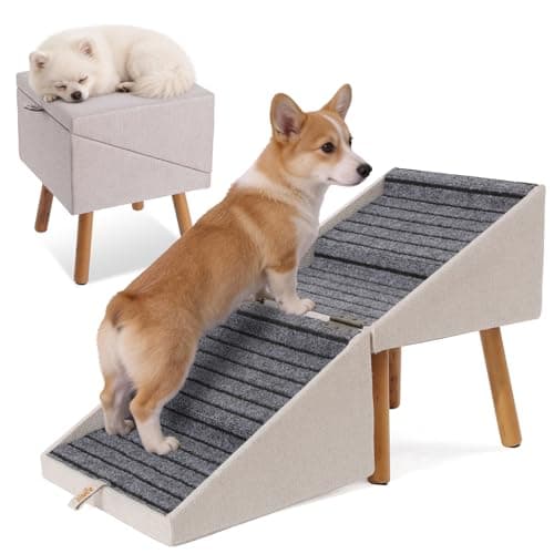 17.13" H Dog Stairs for Small Dogs, 2-in-1 Pet Steps & Ottoman - Foldable Dog Stairs for Couch, Non-Slip Wooden Pet Stairs for Puppy Senior Injured Dogs - Image 1