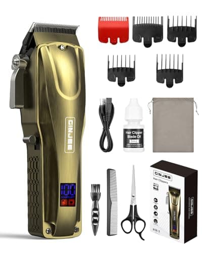 GinJee Hair Clippers for Men, Cordless & Corded Barber Clipper with 5Hrs Runtime, 7000RPM Rotary Motor & LED Display, Waterproof Professional Hair Cutting Kit for Men and Home Use (Gold) - Image 1