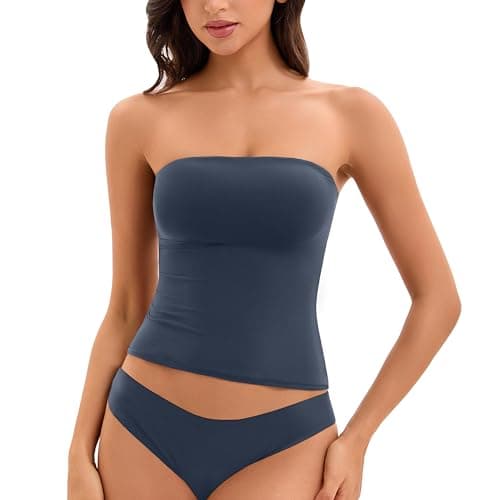 FLYSHEWIN Sexy Tube Top Women Non Slip Double Lined Summer Weekend Y2K Going Out Casual Sleeveless Basic Tank Top Navy