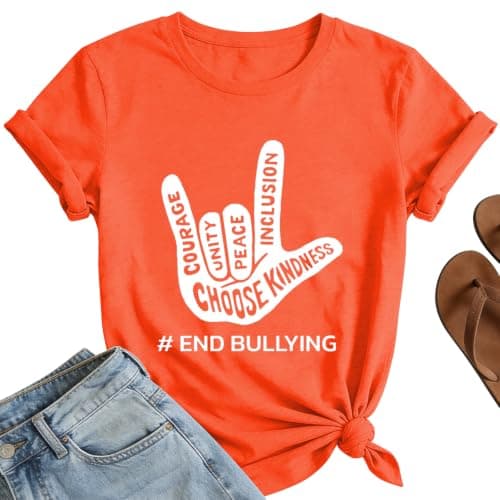 Unity Day Shirts for Women Heart Anti Bullying Tshirt Be Kindness Tee Tops - Image 1