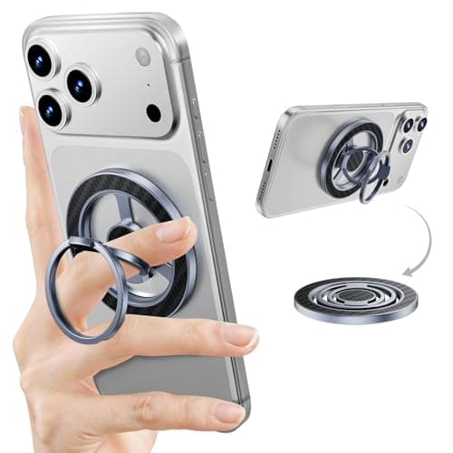 HelloDeere Magnetic Phone Grip Stand for MagSafe, Firm Magnetic Hold, Dual Ring 360° Rotatable Foldable Kickstand, Premium Aramid Fiber Phone Ring Holder for iPhone & Android, Hands-Free Desk Viewing